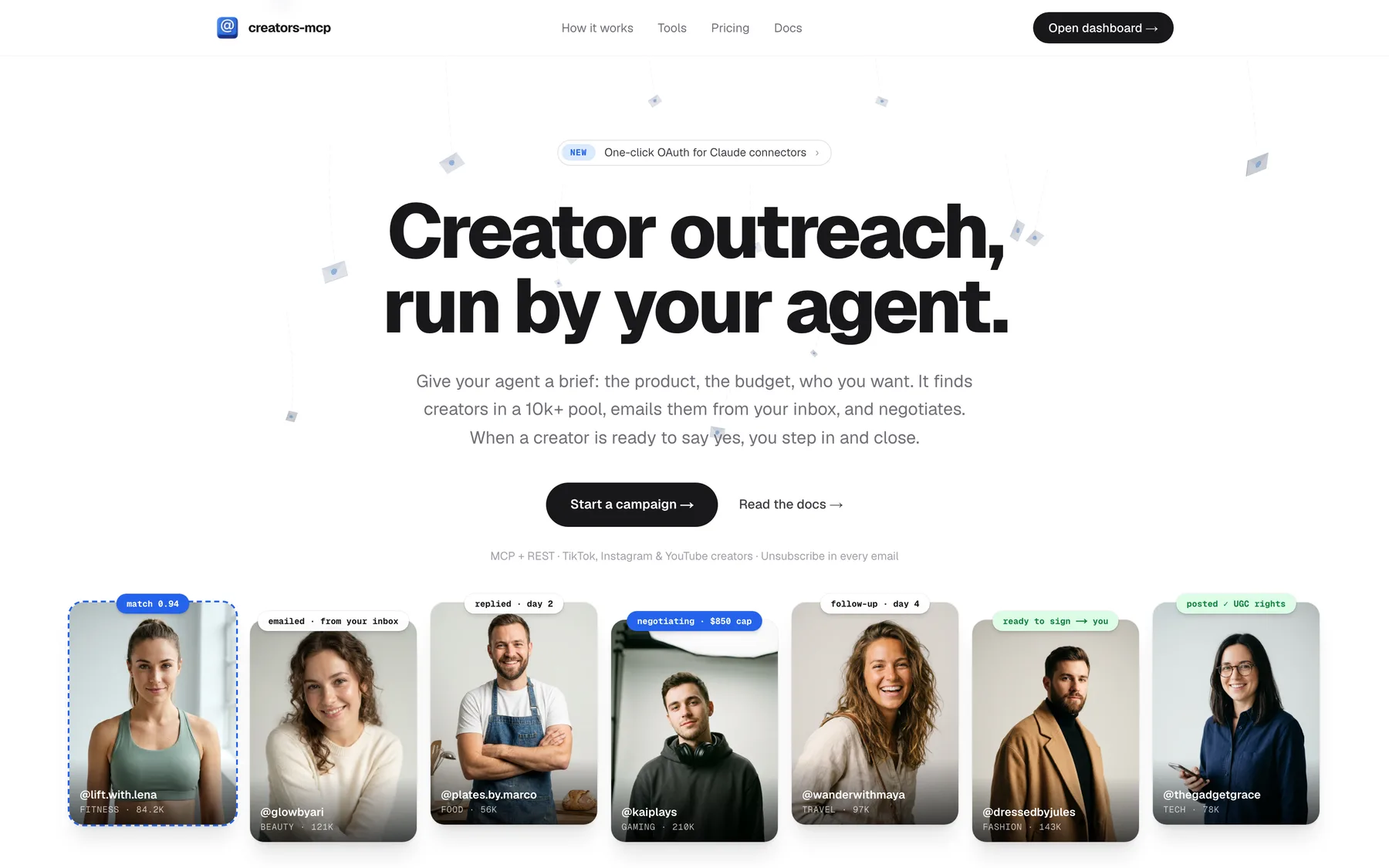 Creators landing page